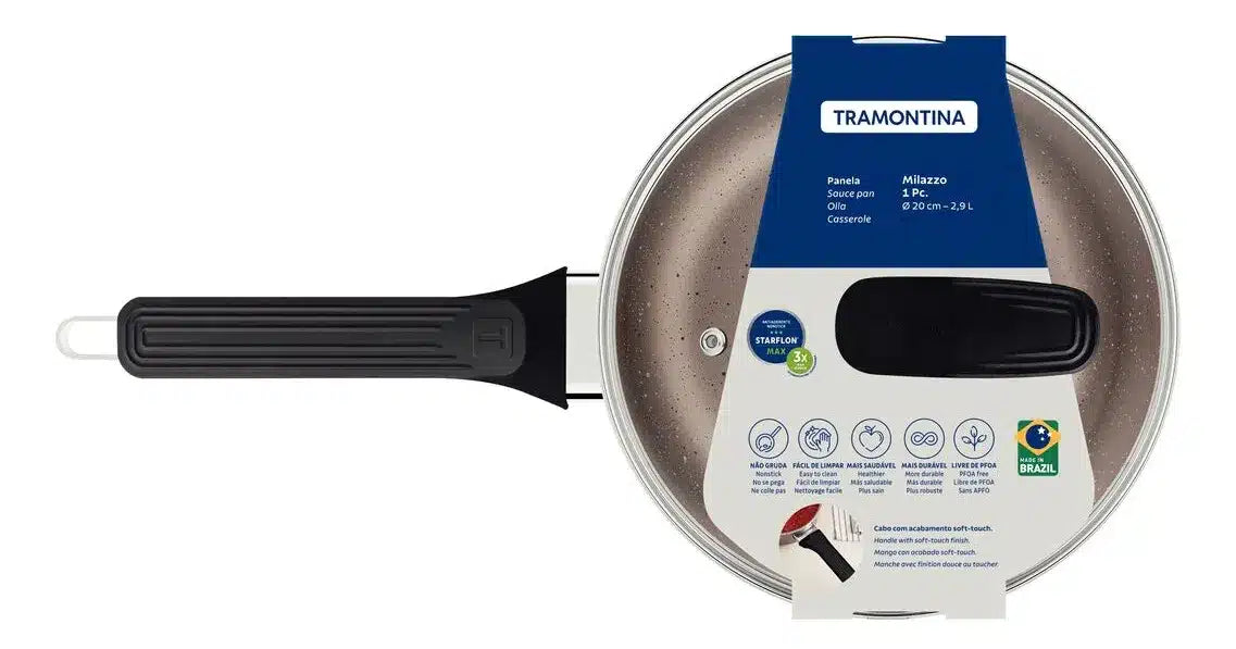 CACEROLA CON MANGO 16 CM LÍNEA MILAZZO TAPA DE VIDRIO
