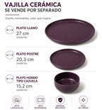 Set de Vajilla 3 Piezas Cerámica Color vino | Plato Llano, Plato Postre y Cazuela