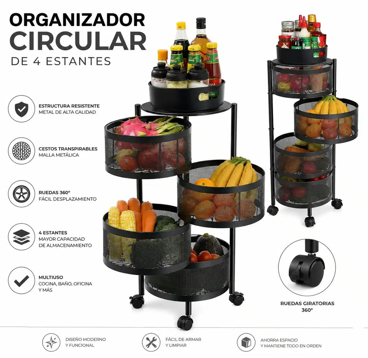ORGANIZADOR DE COCINA REDONDO 4 ESTANTES