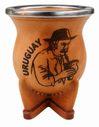 Mate de Calabaza Pirograbado en Cuero