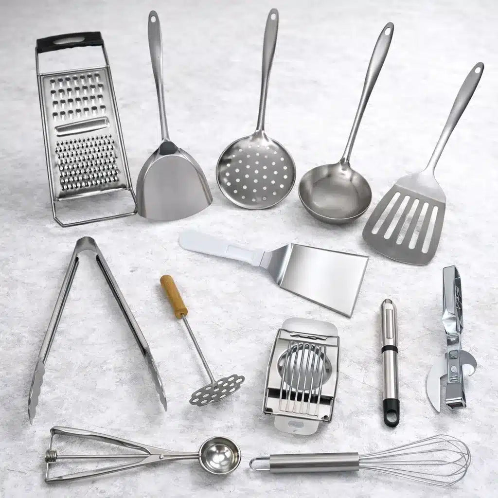 SET DE UTENSILIOS DE COCINA DE ACERO INOX- KIT HOGAR 13 PIEZAS