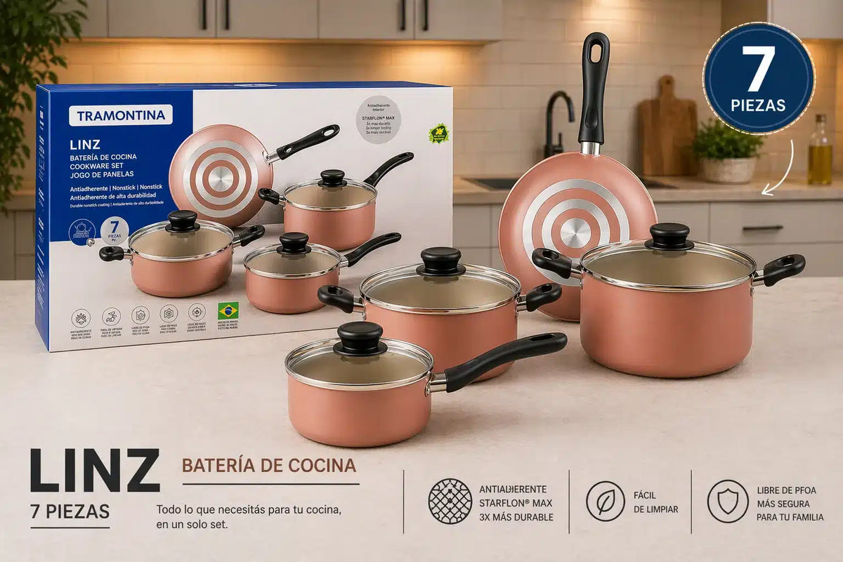 JUEGO DE BATERÍA LINZ ROSA LISO 7 PIEZAS