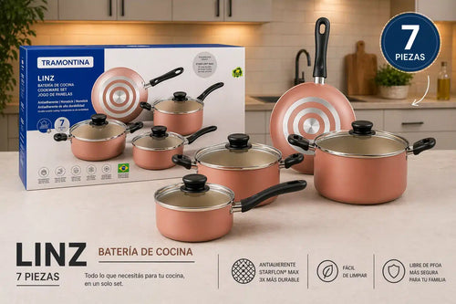 JUEGO DE BATERÍA LINZ ROSA LISO 7 PIEZAS