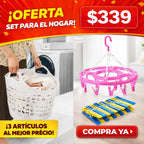 SET PARA EL HOGAR CANASTO DE ROPA + COLGADOR CIRCULAR+ PALILLOS PACK COMPLETO 