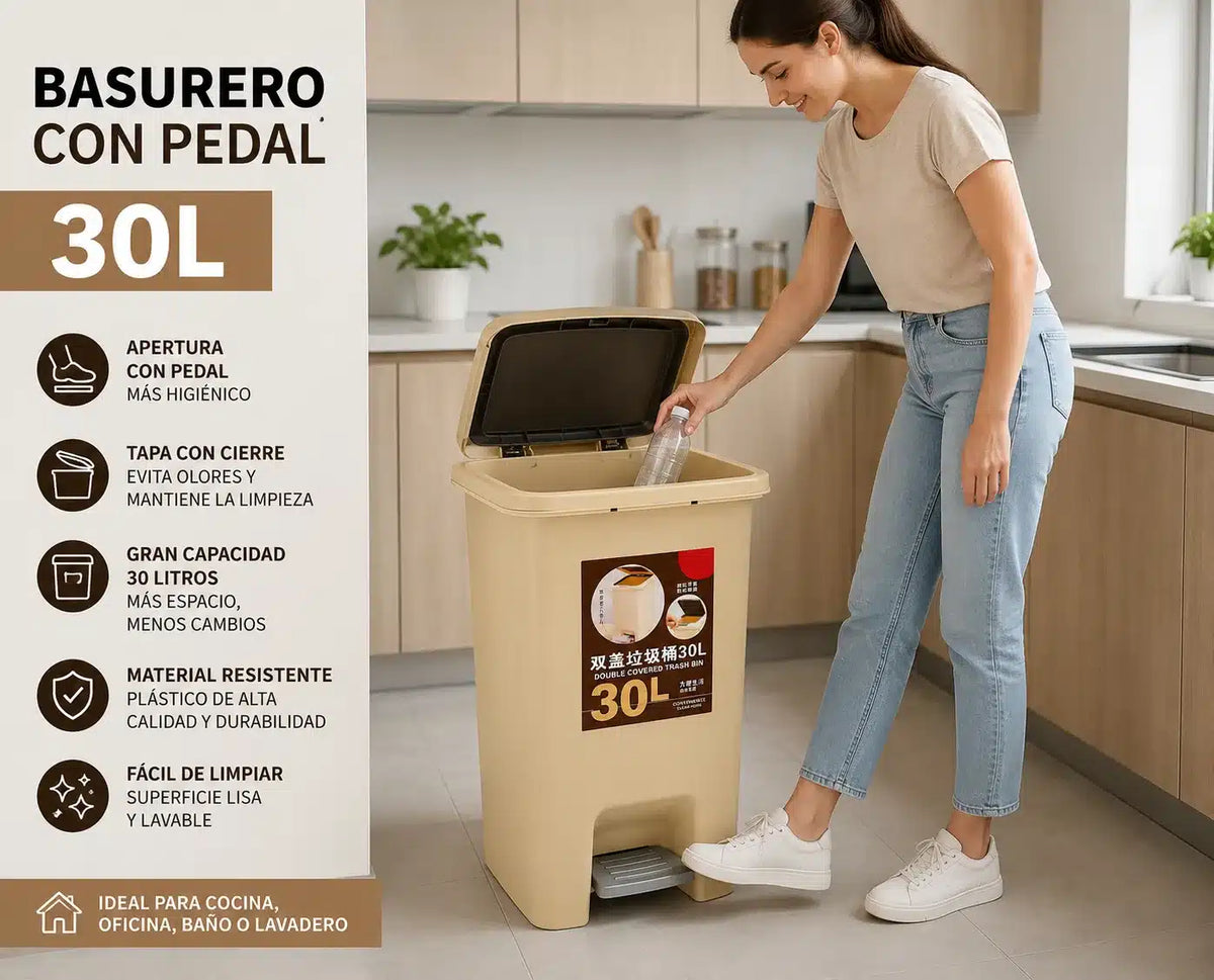 PAPELERA RECTANGULAR 30 LITROS  DOBLE APERTURA