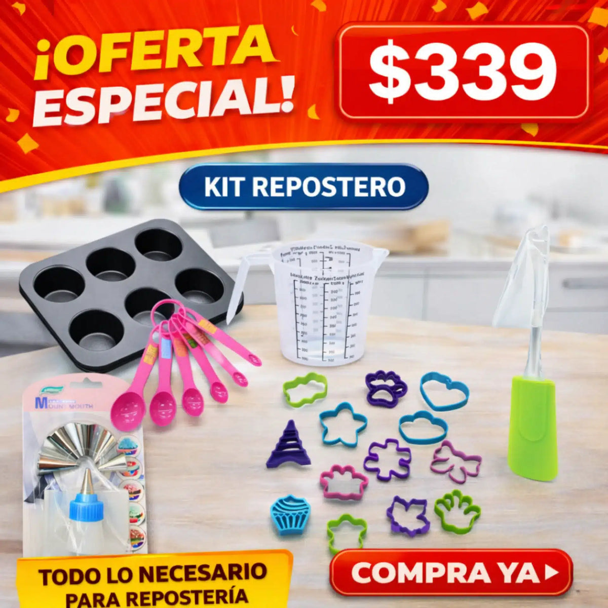 Kit Repostero Completo con Moldes, Manga Pastelera y Utensilios de Cocina
