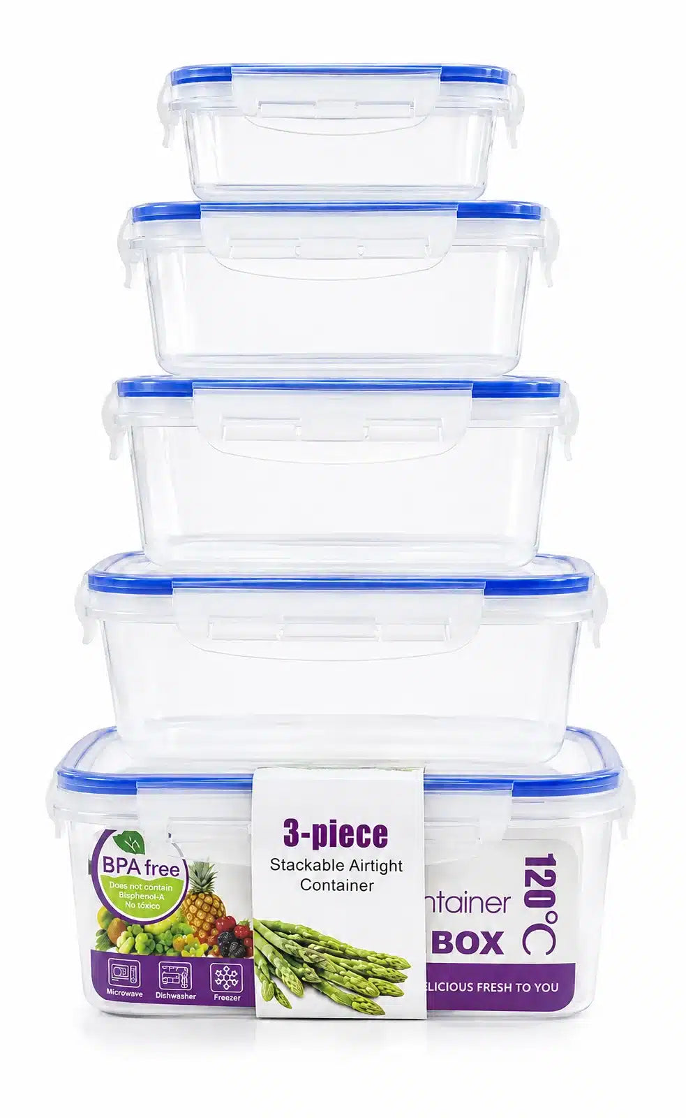 SET DE TUPPER X 5 RECTANGULARES BPA FREE