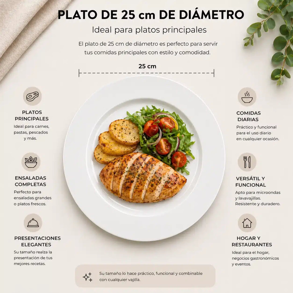 PLATO LLANO LOZA BLANCA 25CM PLAY (5241)