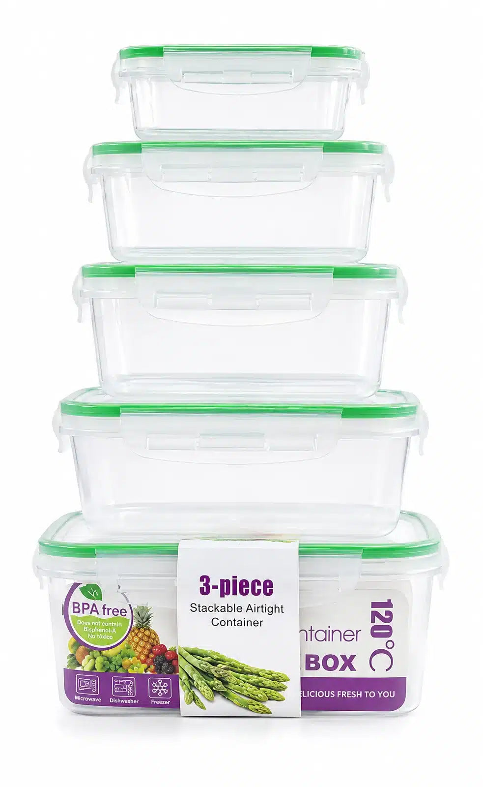 SET DE TUPPER X 5 RECTANGULARES BPA FREE