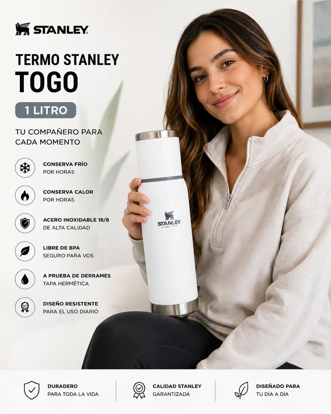 TERMO STANLEY 1 LITRO POLAR BLANGO TO GO