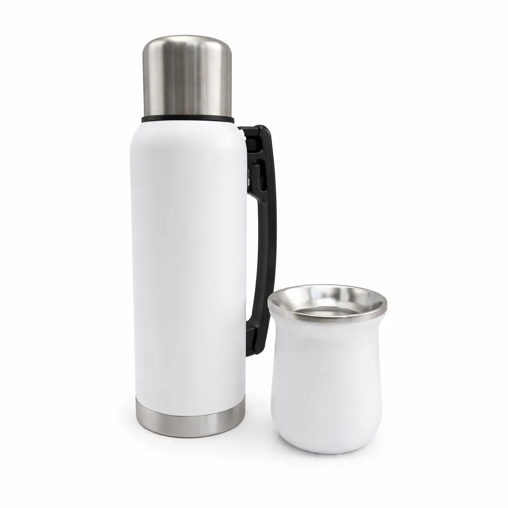 SET DE TERMO 1L + MATE ACERO INOX  BLANCO