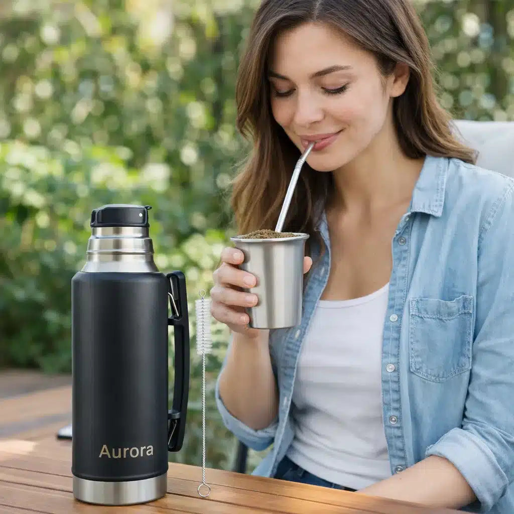 SET MATERO COMPLETO AURORA TERMO TAPA MATE+BOMBILLA +CEPILLO 