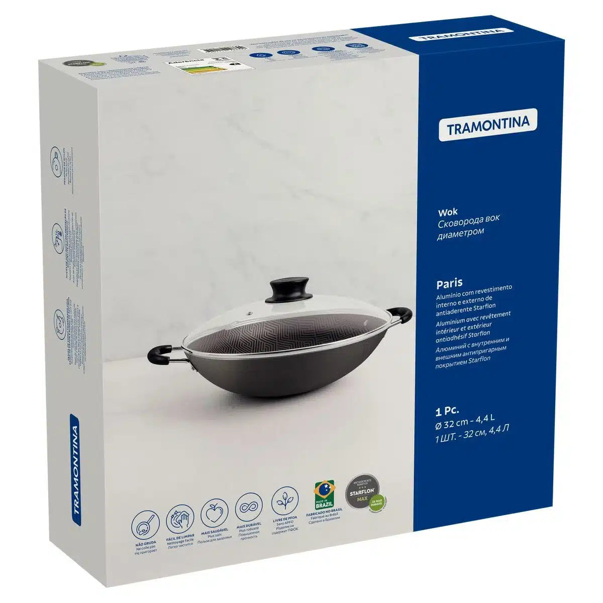 WOK PARIS 32 CM CON TAPA TRAMONTINA CAJA