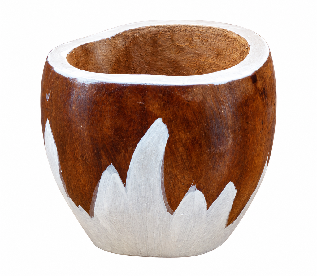 Mate ranchero de algarrobo marrón con diseño pintado en blanco