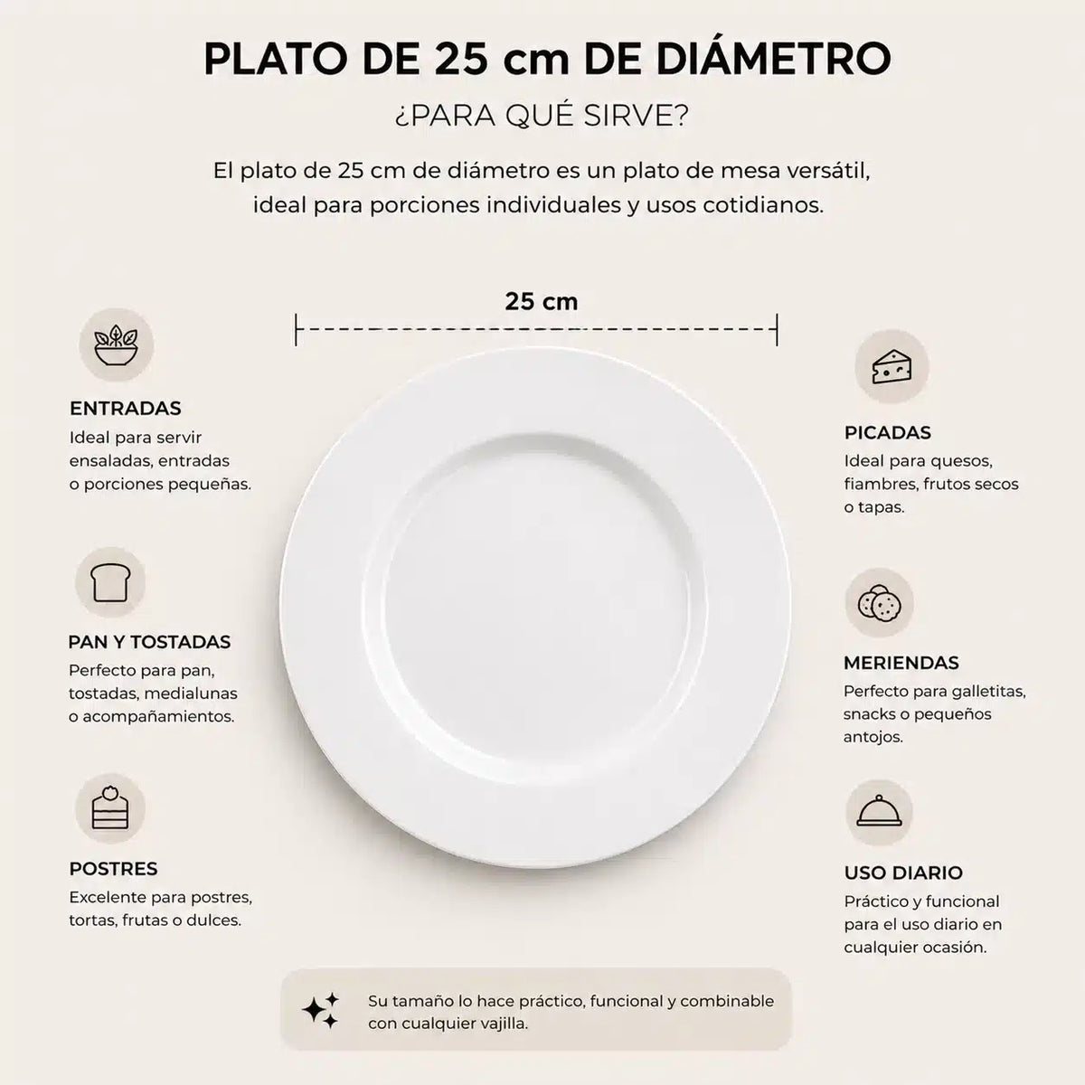 PLATO LLANO LOZA BLANCA 25CM PLAY (5241)