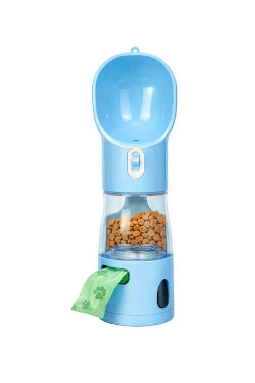 BEBEDERO PORTÁTIL 3 EN 1 PARA PERROS CON COMIDA AGUA  Y DISPENSADOR DE BOLSAS| BOTELLA MASCOTA