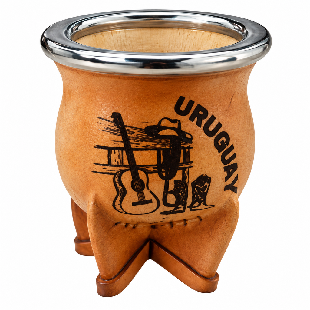 Mate de Calabaza Pirograbado en Cuero