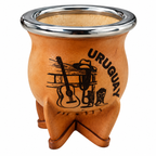 Mate de Calabaza Pirograbado en Cuero