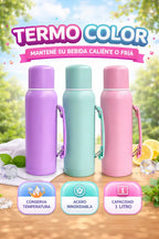 TERMO 1 lITRO ACERO INOX COLORES PASTELES - MANIJA RETRÁCTIL