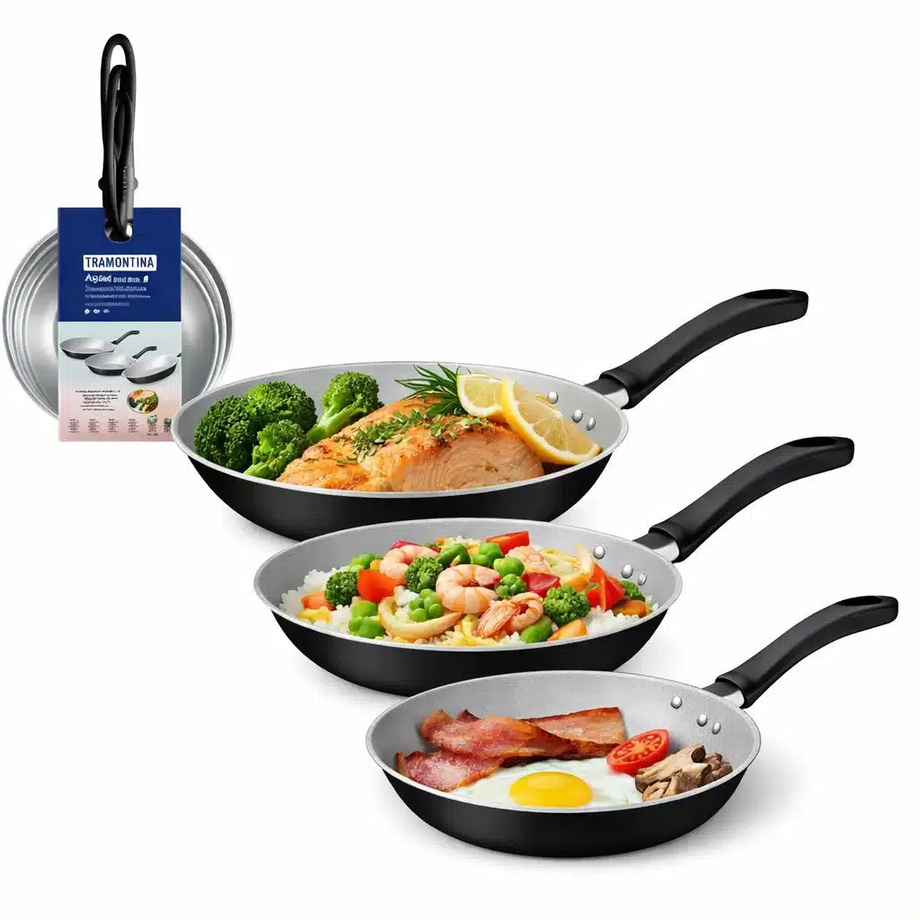 SET DE 3 SARTENES ANTIADHERENTES + UTENSILIOS DE COCINA NYLON |KIT  COMPLETO TRAMONTINA