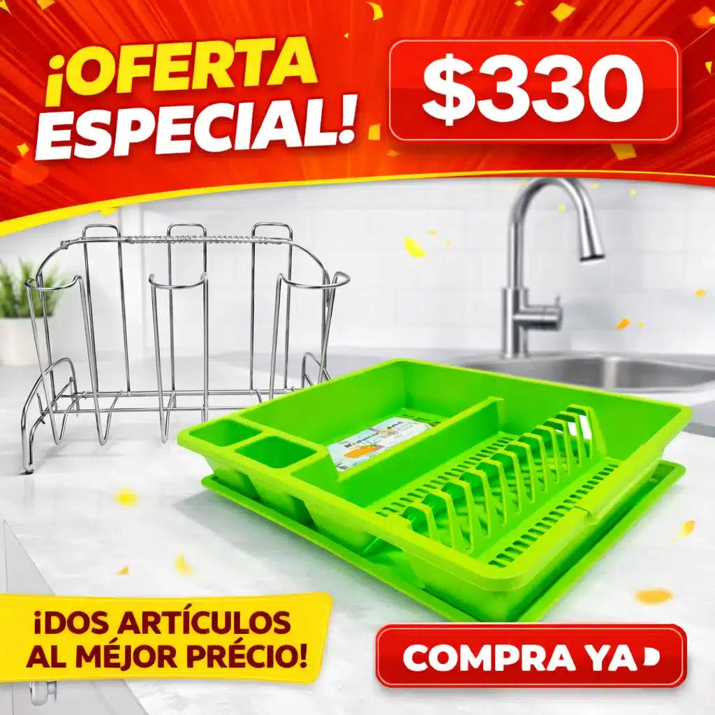 SET ESCURRIDOR DE PLATOS CON BANDEJA PLÁSTICA  + SECAVASOS | COCINA ORGANIZADOR