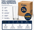 Caja x 24 Vasos Liverpool 350 ml de Vidrio | Vasos para Refresco y Gastronomía