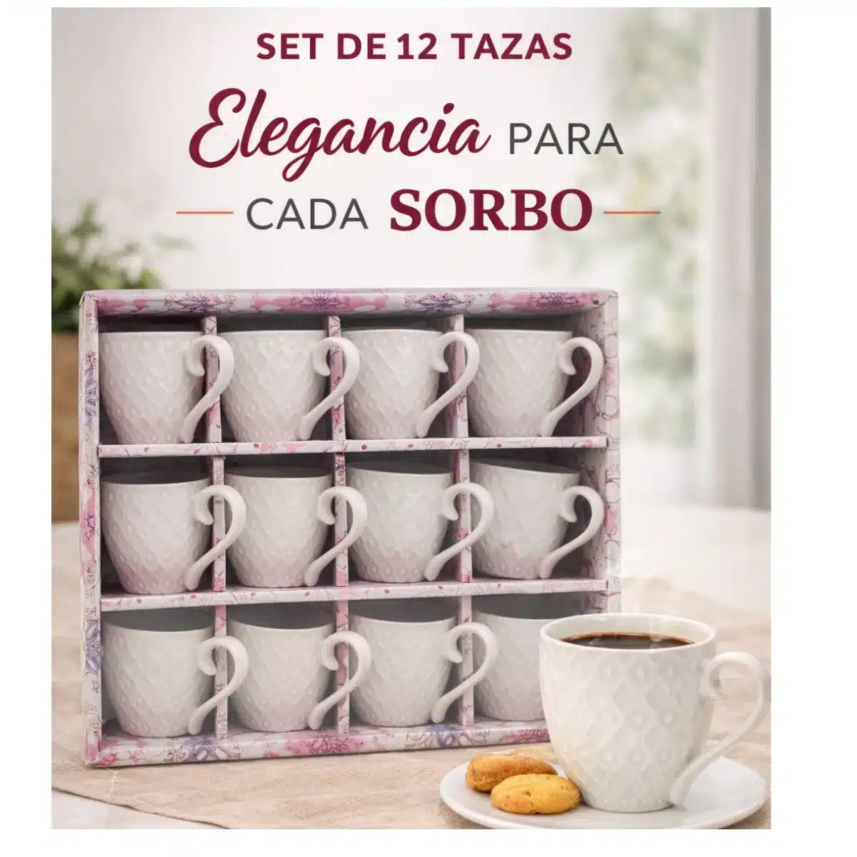 SET DE 12 TAZAS DE CAFÉ ROMBOS CAJA DE REGALO