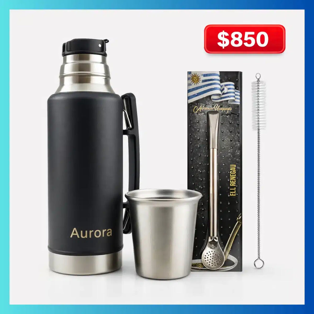 SET MATERO COMPLETO AURORA TERMO TAPA MATE+BOMBILLA +CEPILLO 