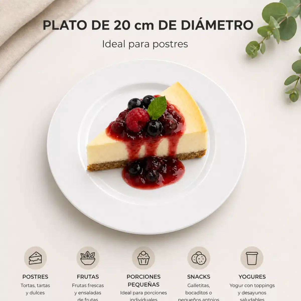PLATO POSTRE LOZA BLANCA 20,5 CM  (5227)