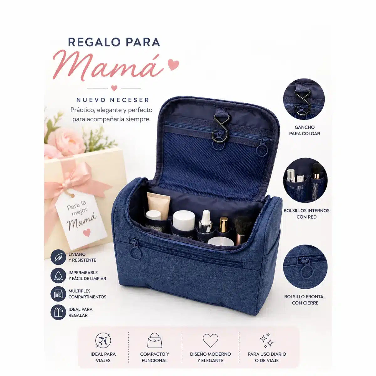 Neceser Organizador para Mujer – Regalo para Mamá | Compacto, Impermeable y Multifunción