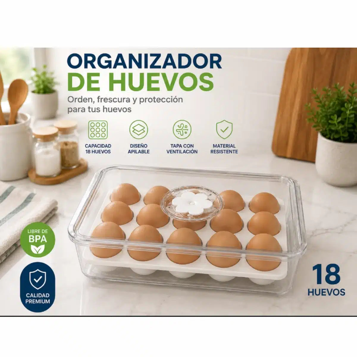 CONTENEDOR DE HUEVOS X 18 UNIDADES 32 X 16 CM