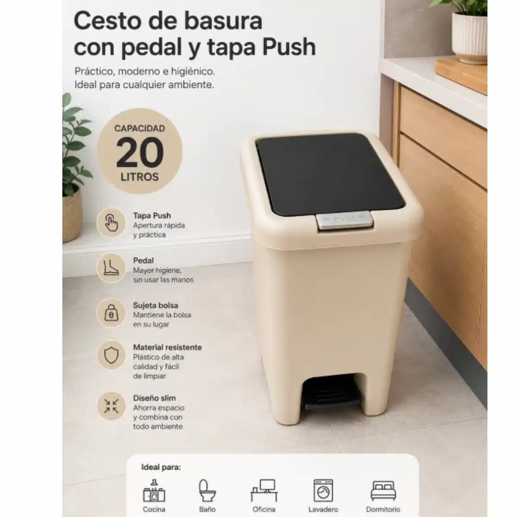 PAPELERA RECTANGULAR DOBLE APERTURA 20 LITROS