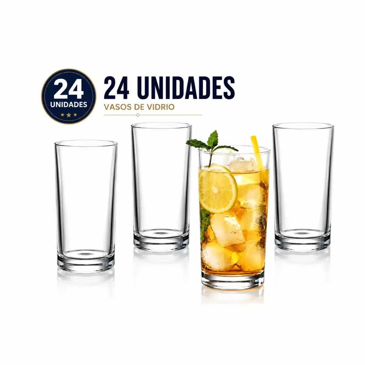 Caja x 24 Vasos Liverpool 350 ml de Vidrio | Vasos para Refresco y Gastronomía