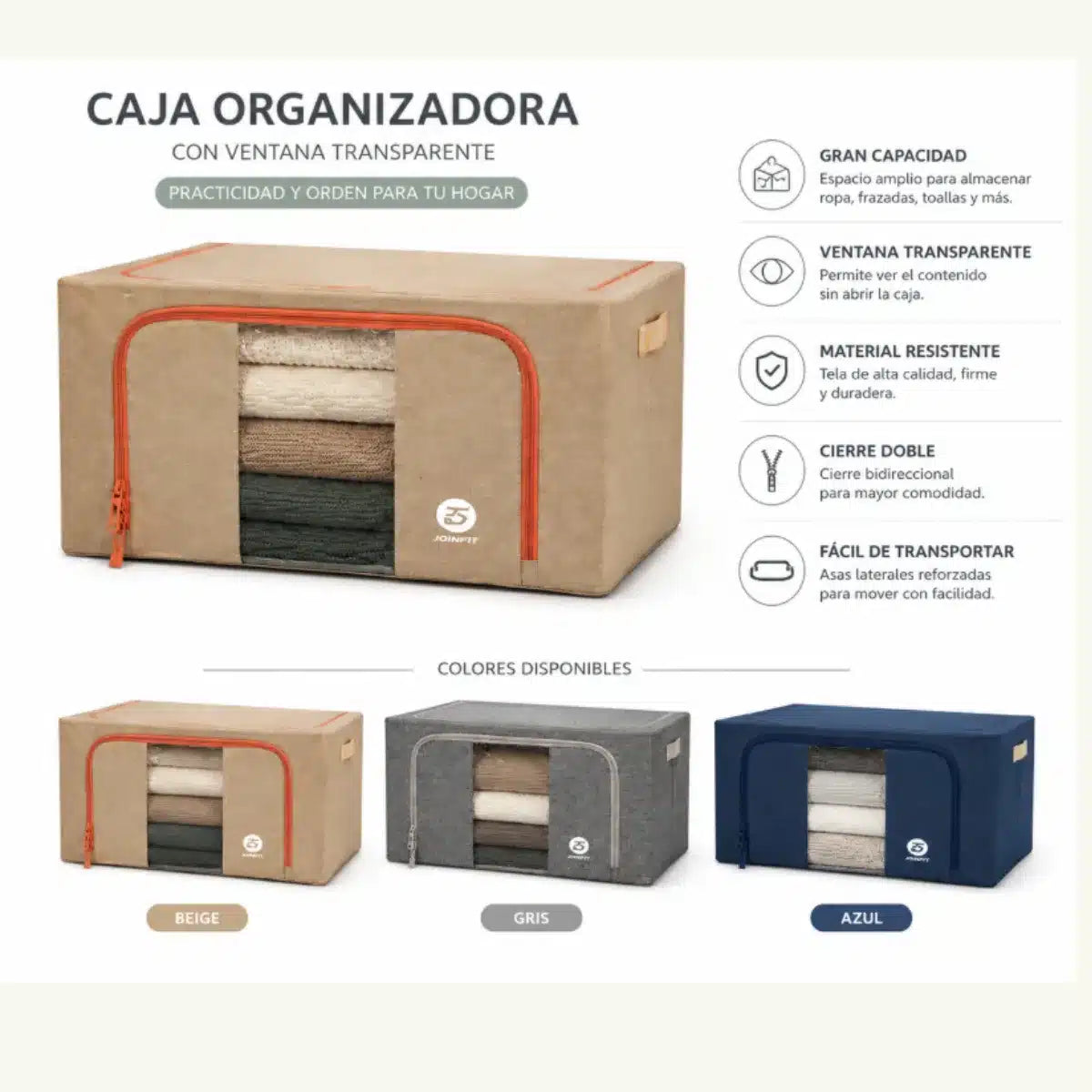 Caja Organizadora de Tela Plegable 50x40x33 cm con Ventana Transparente – Multiuso para Ropa y Hogar