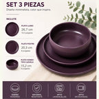 Set de Vajilla 3 Piezas Cerámica Color vino | Plato Llano, Plato Postre y Cazuela