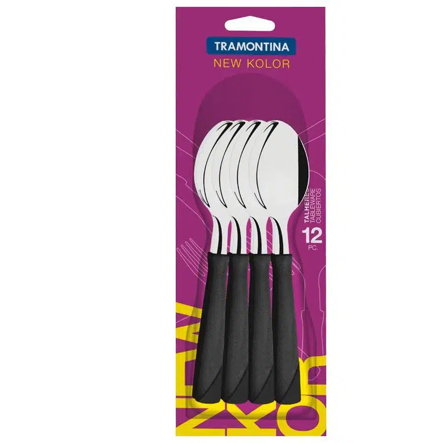 CUCHARA DE SOPA NEW KOLOR X 12 NEGRO TRAMONTINA