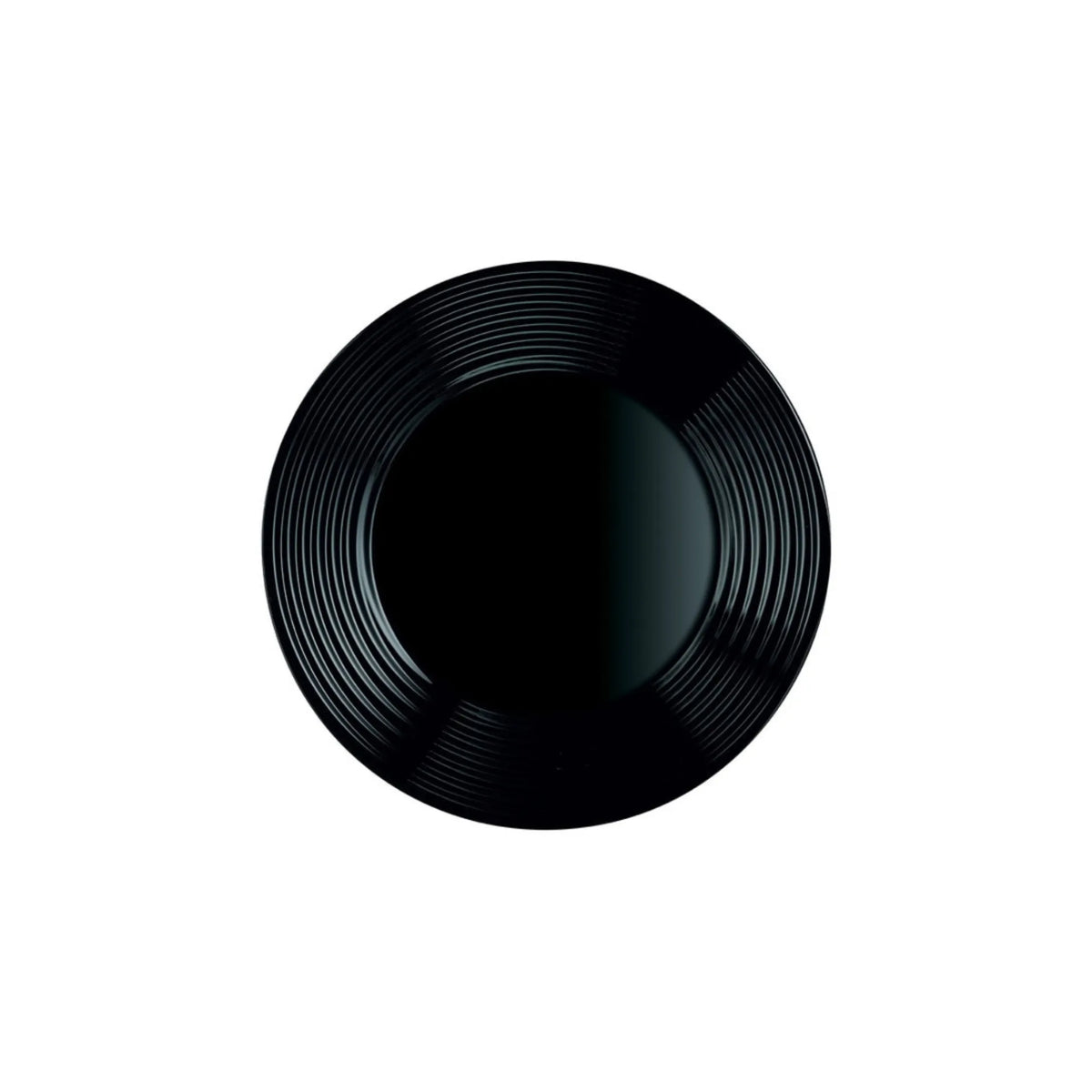 PLATO LLANO 25 CM AROS HARENA NEGRO VIDRIO