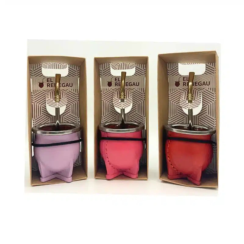 SET MATE DE CERÁMICA DE CUERO + BOMBILLA EN CAJA