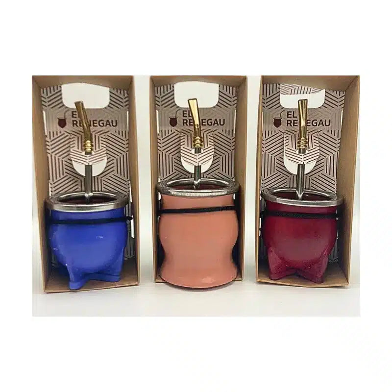 SET MATE DE CERÁMICA DE CUERO + BOMBILLA EN CAJA