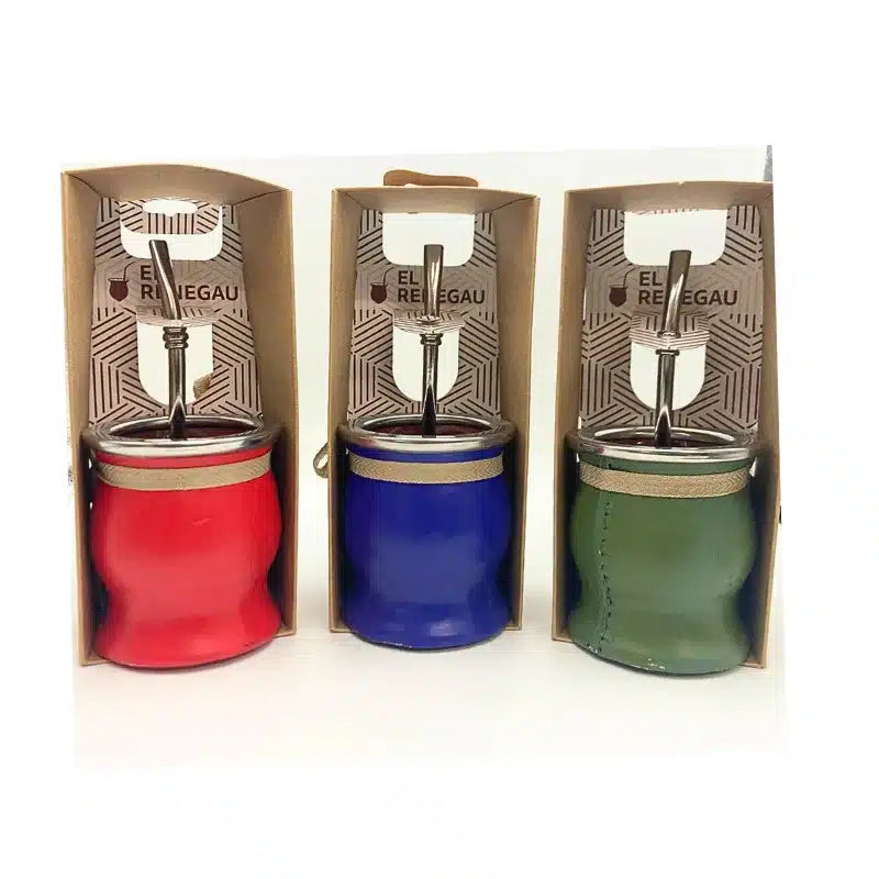 SET MATE DE CERÁMICA DE CUERO + BOMBILLA EN CAJA