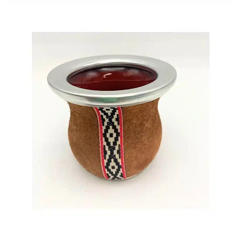 MATE VIDRIO CUERO CHANCHO, VIROLA Y BASE