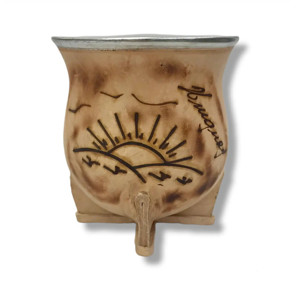 MATE DE CALABAZA EN CUERO PIROGRABADO