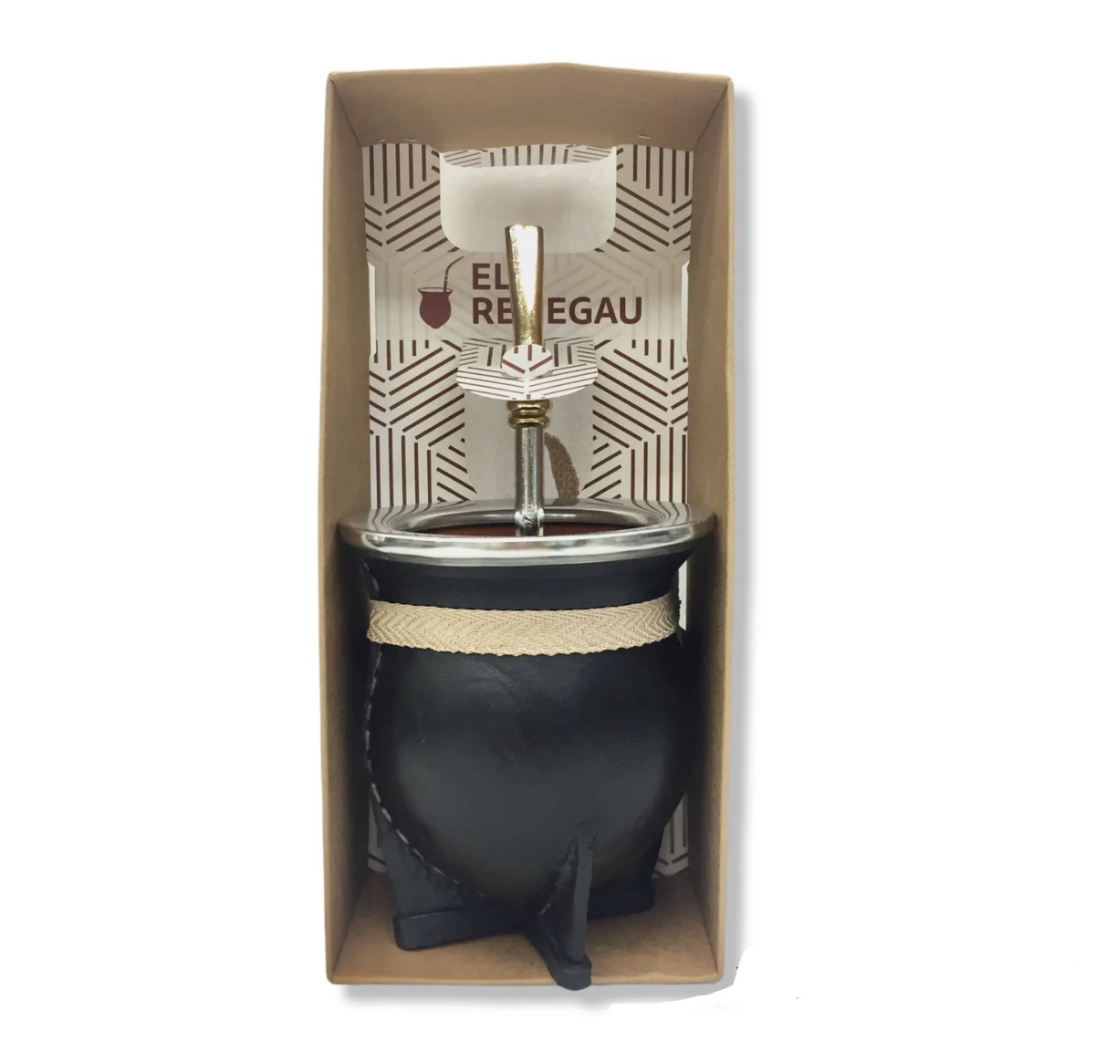 SET MATE DE CERÁMICA DE CUERO + BOMBILLA EN CAJA