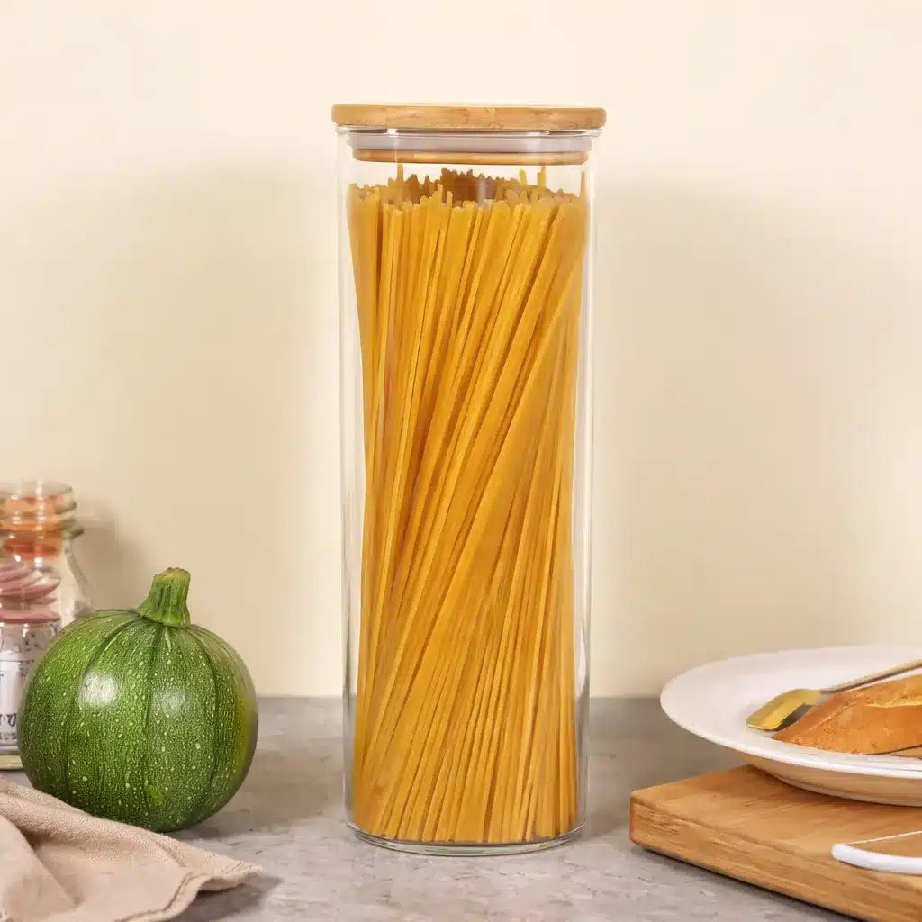 Frasco de Vidrio con Tapa de Bambú Hermético Contenedor 1 litro