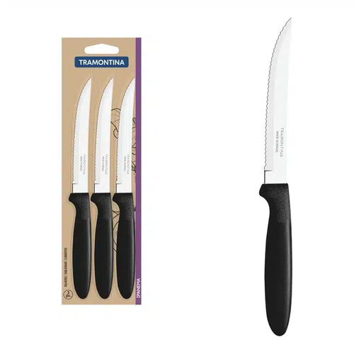 CUCHILLO IPANEMA X 3 NEGRO TRAMONTINA