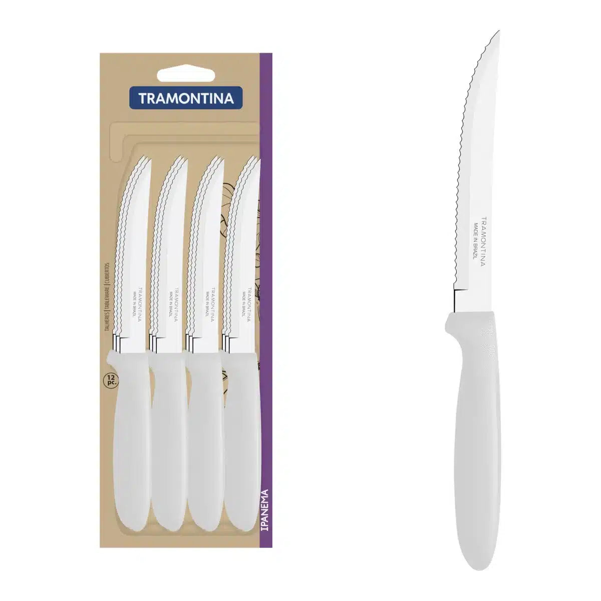 CUCHILLO DE MESA BLANCO IPANEMA TRAMONTINA X 12