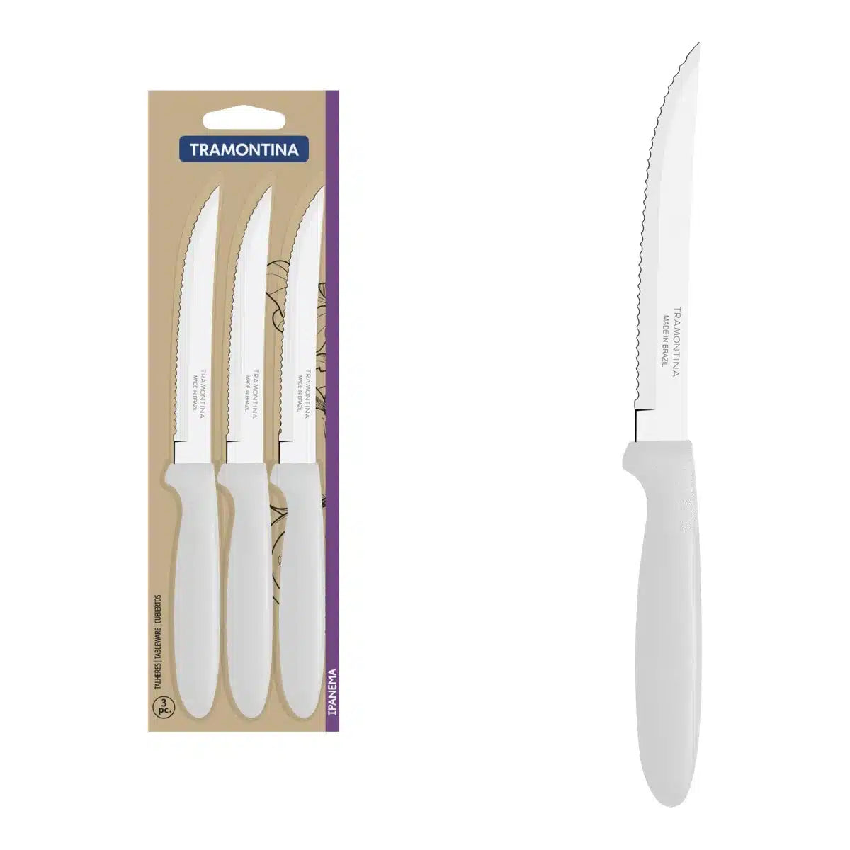CUCHILLO DE ASADO TRAMONTINA IPANEMA BLANCO X 3