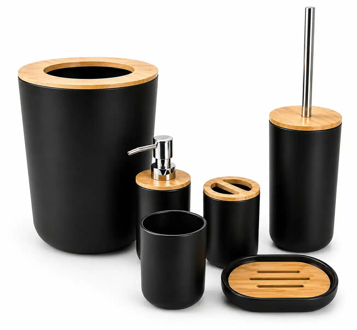 SET DE BAÑO CON DETALLES EN BAMBÚ-KIT COMPLETO MODERNO Y ELEGANTE