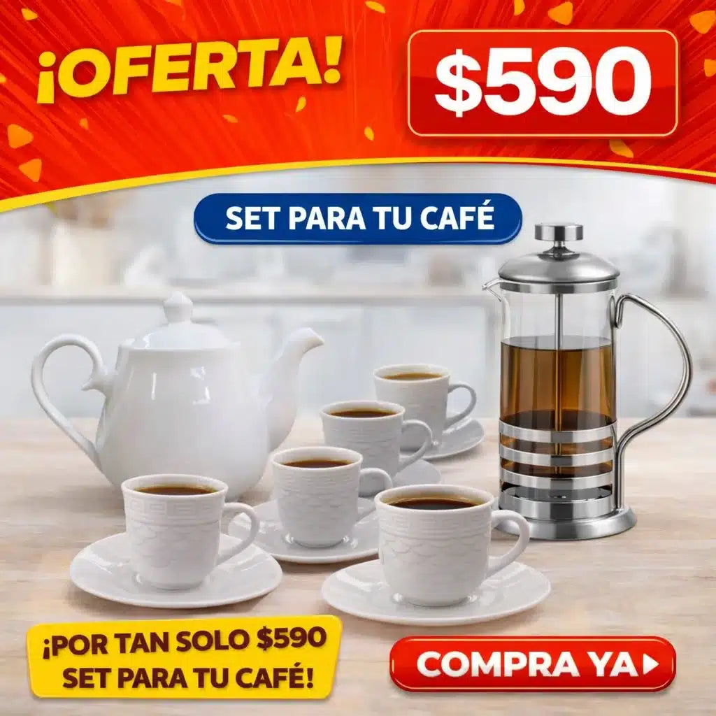 Set de Café Completo con Tetera, Tazas y Prensa Francesa – Juego Elegante