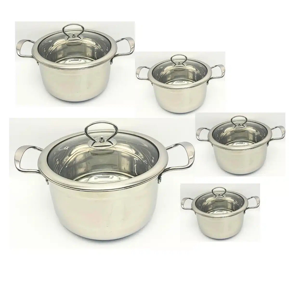 JUEGO DE CACEROLAS X 5 ACERO INOX TAPAS DE VIDRÍO